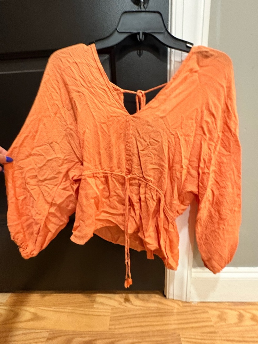 Lightweight Orange Peasant Blouse with Tie Waist